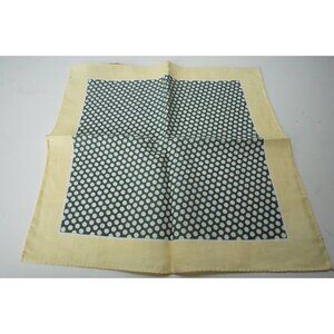 Isaia Yellow Border Gray Yellow Polkadot 100% Linen Pocket Square Italy New